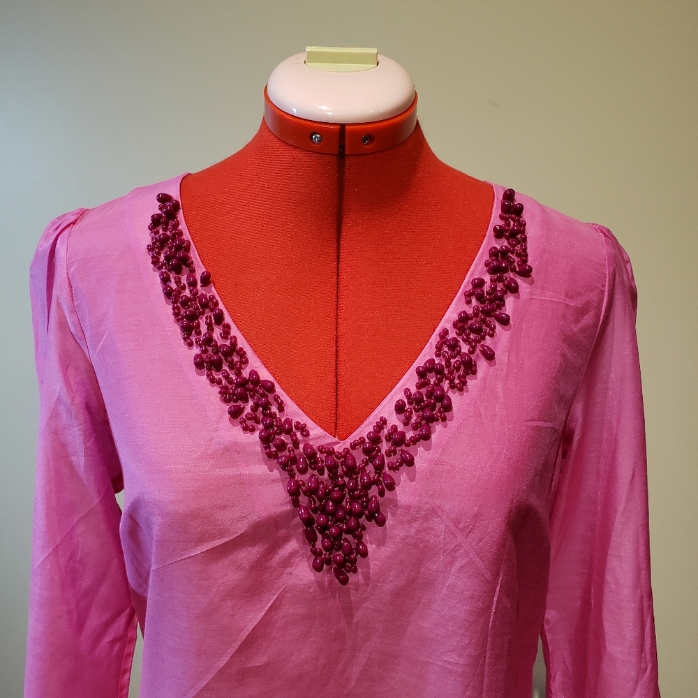 NWOT Banana Republic Cotton/Silk Beaded Shirt